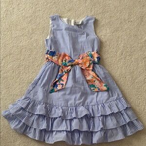Floral Bow Striped Kids Dress